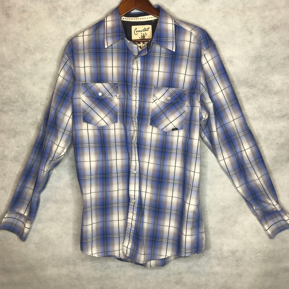 Coastal Pearl Snap Plaid Long Sleeve Shirt